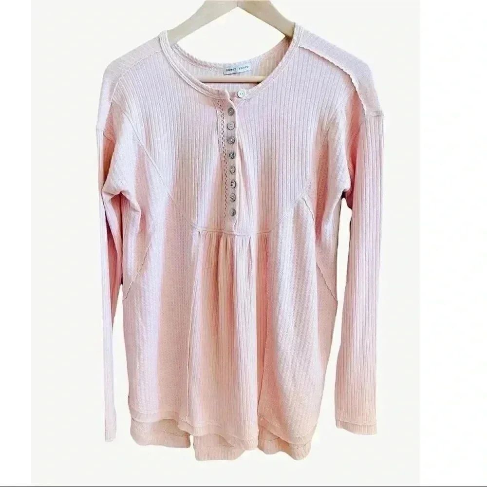Sweet Romeo Long Sleeves Women's Blush Blouse SZ S